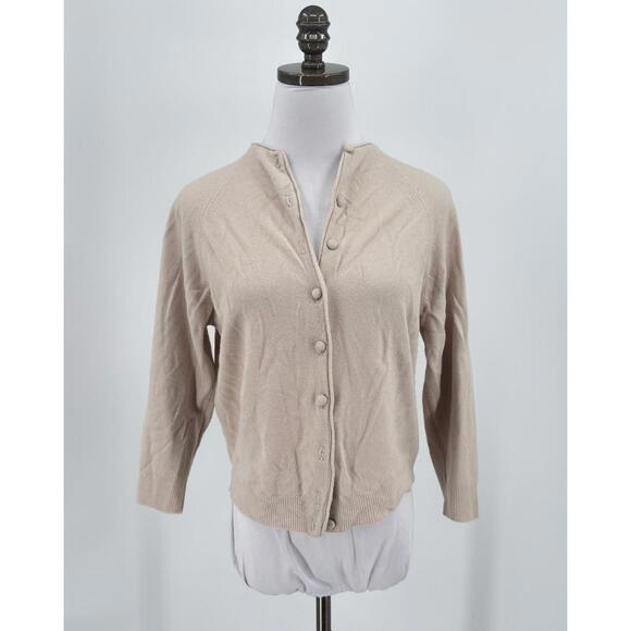 Kingsley Vintage Womens Tan Crew Long Sleeve Cardigan Sweater - Picture 1 of 7